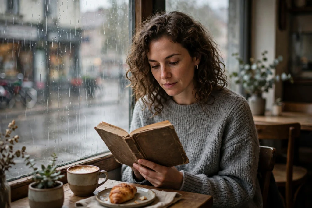 Reader with a crime novel exploring the grifter meaning in fiction